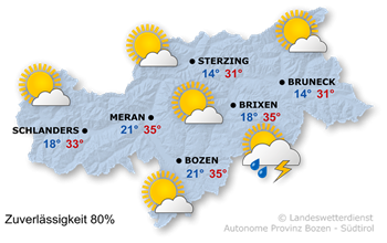 Wetter in Südtirol am 2026-06-24